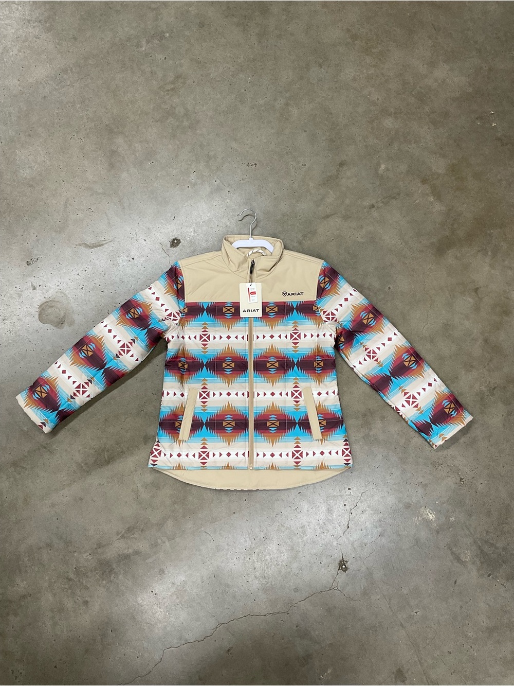 Ariat Cream Jacket with Turquoise, Red & Brown Aztec Pattern